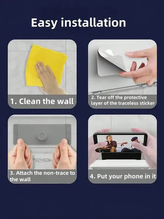 Step-by-step guide for easy installation of a waterproof shower phone holder.