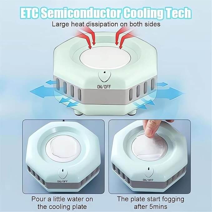 Image of a portable beverage cooler featuring semiconductor cooling technology for fast drink cooling.