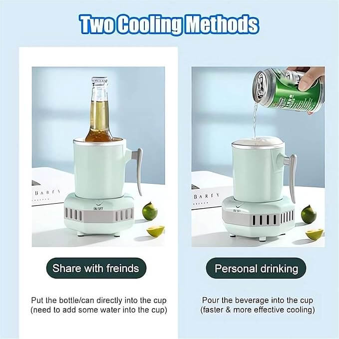 Image showcasing two cooling methods of a Portable Instant Cooling Cup for sharing drinks and personal use.