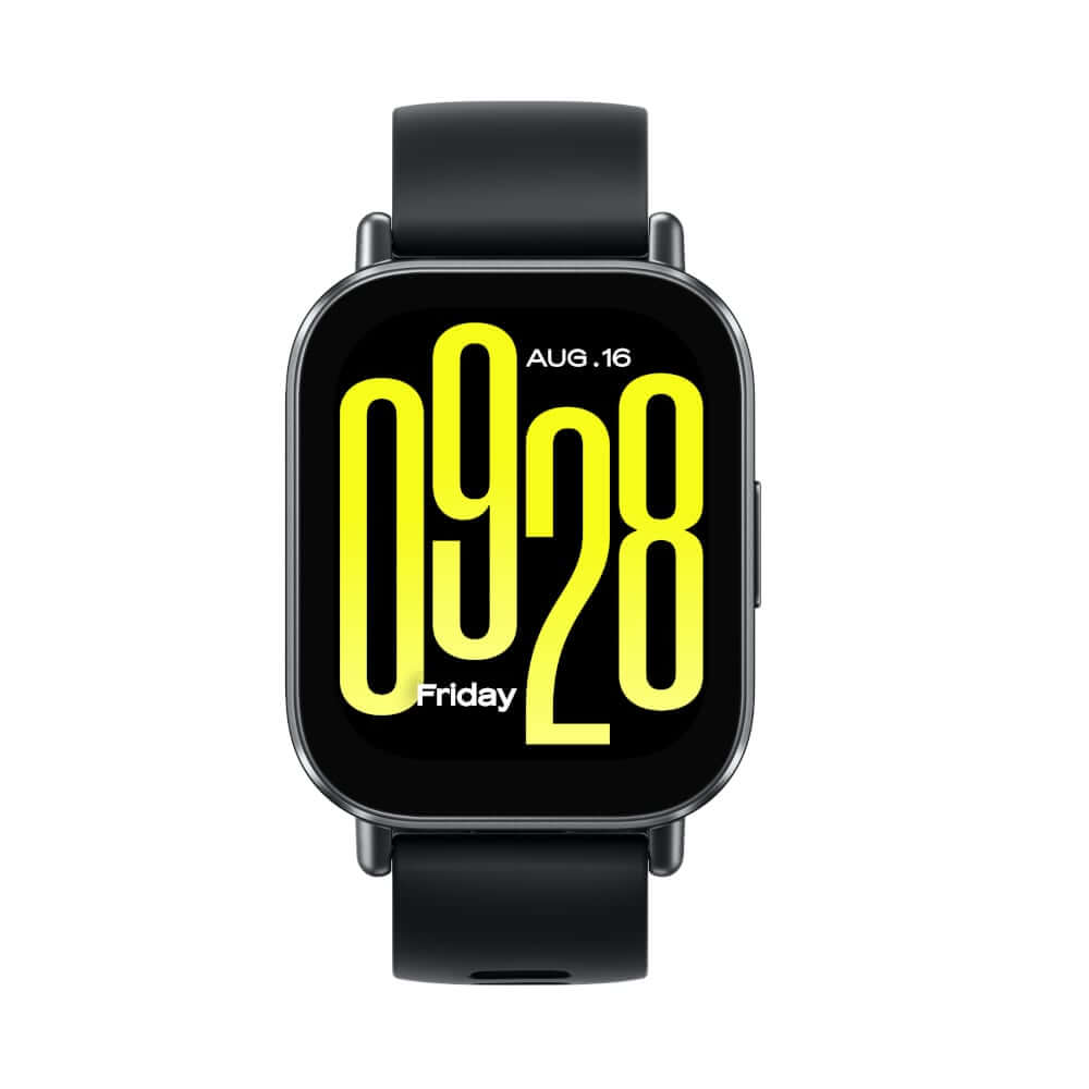 Xiaomi Redmi Watch 5 Active in black with vibrant digital display showing time and date.