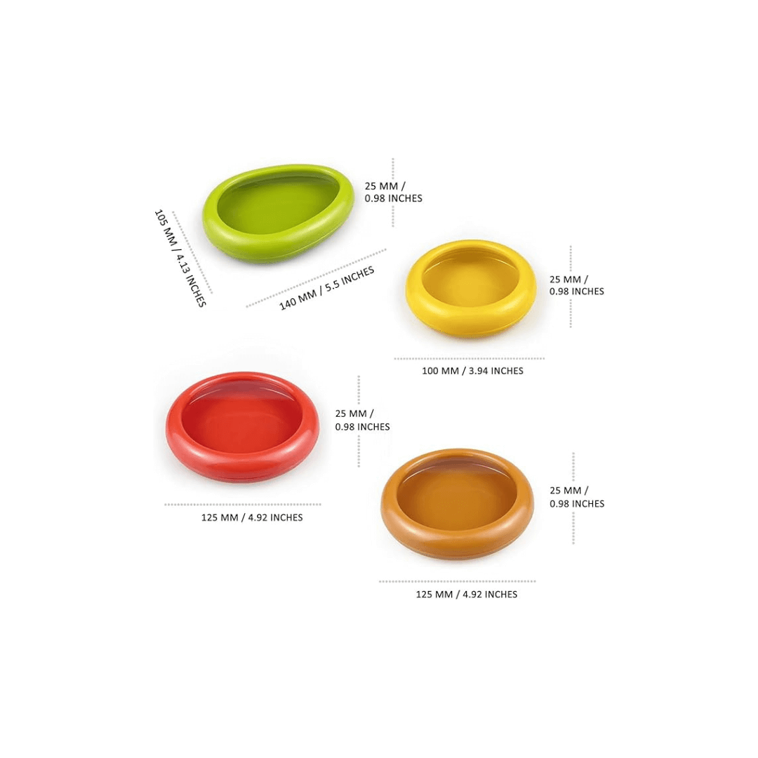 4 in 1 eco-friendly silicone fruit and vegetable storage containers in various colors and sizes for easy organization.