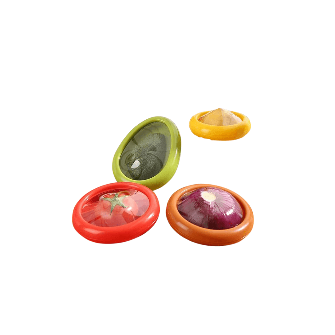 Eco-friendly silicone fruit and vegetable storage containers in vibrant colors for freshness and convenience.