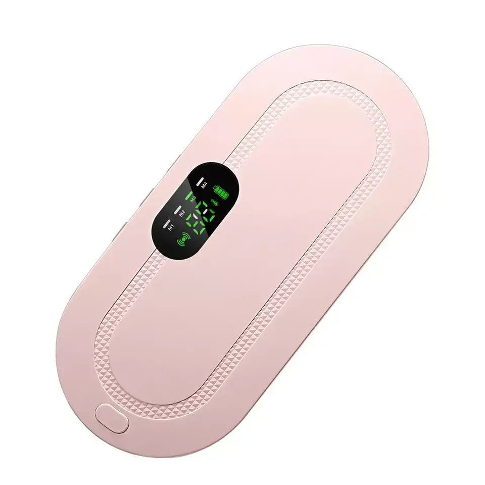 Innovative menstrual heating pad with vibration for menstrual pain relief, featuring adjustable heat settings.