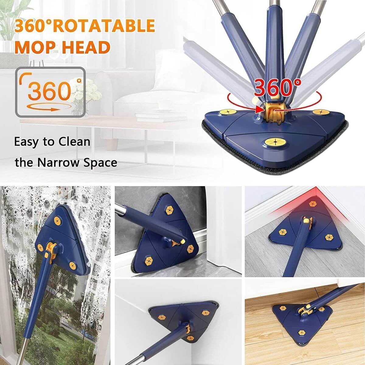 Microfibre 360° Rotating Mop with Extendable Triangle Squeegee